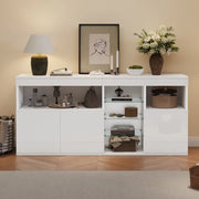 Credenza soggiorno bianca con LED e ante lucide