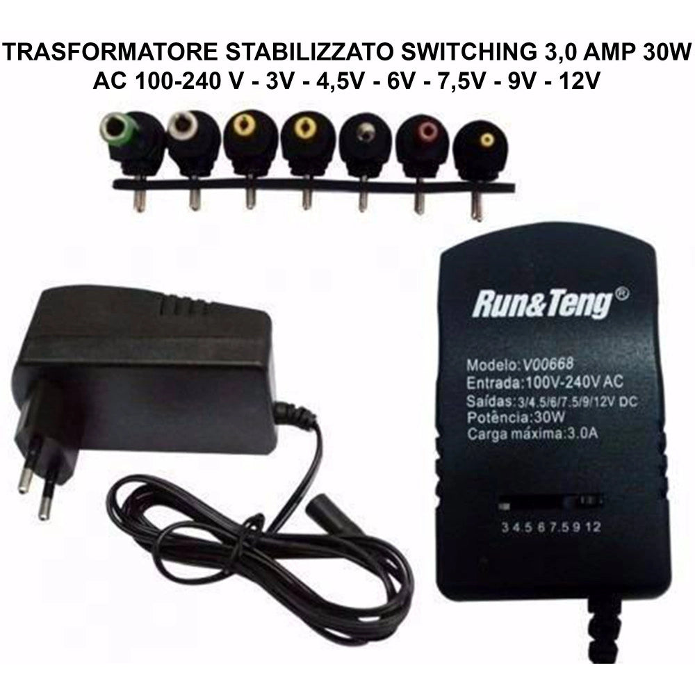 Trade Shop - Alimentatore 3a 30w Trasformatore Stabilizzato Switching Regolabile Universale -