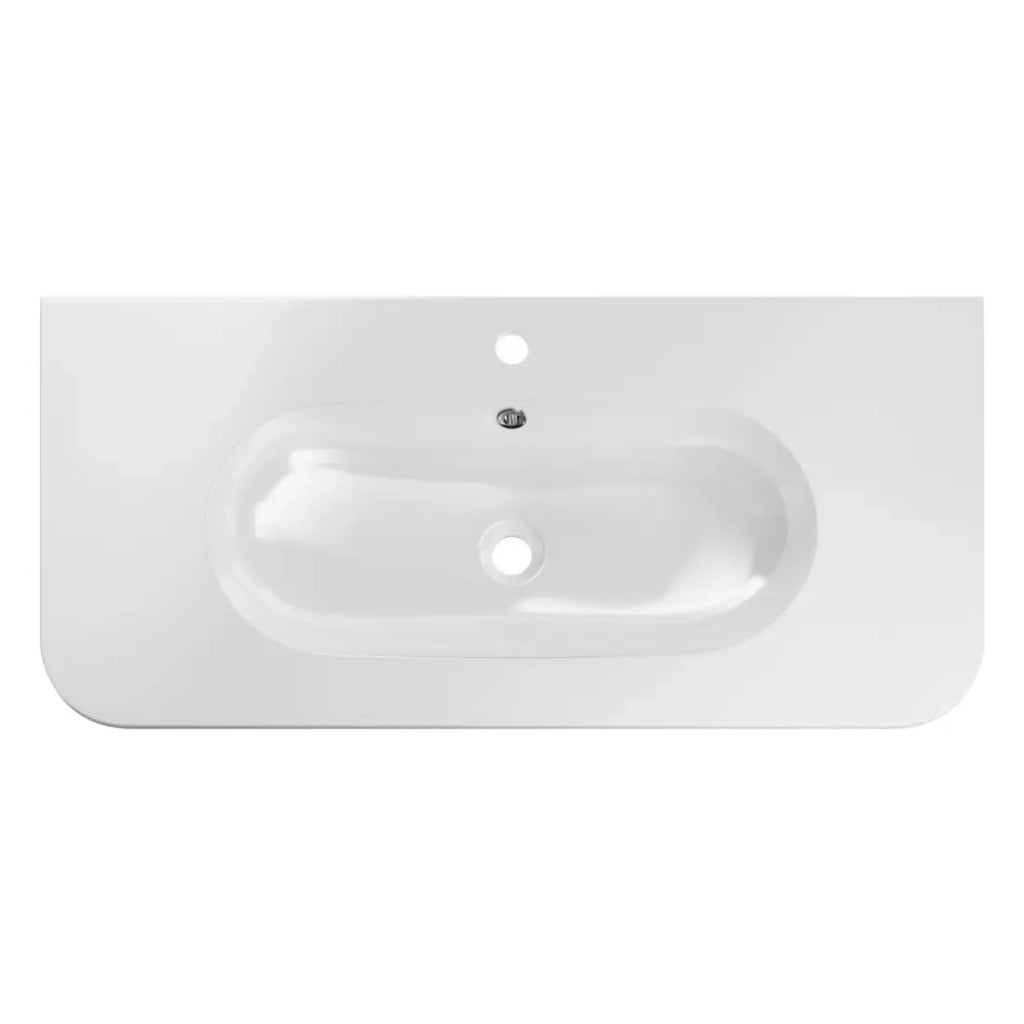 Lavabo da incasso LINEA 100 cm in resina minerale bianco lucido