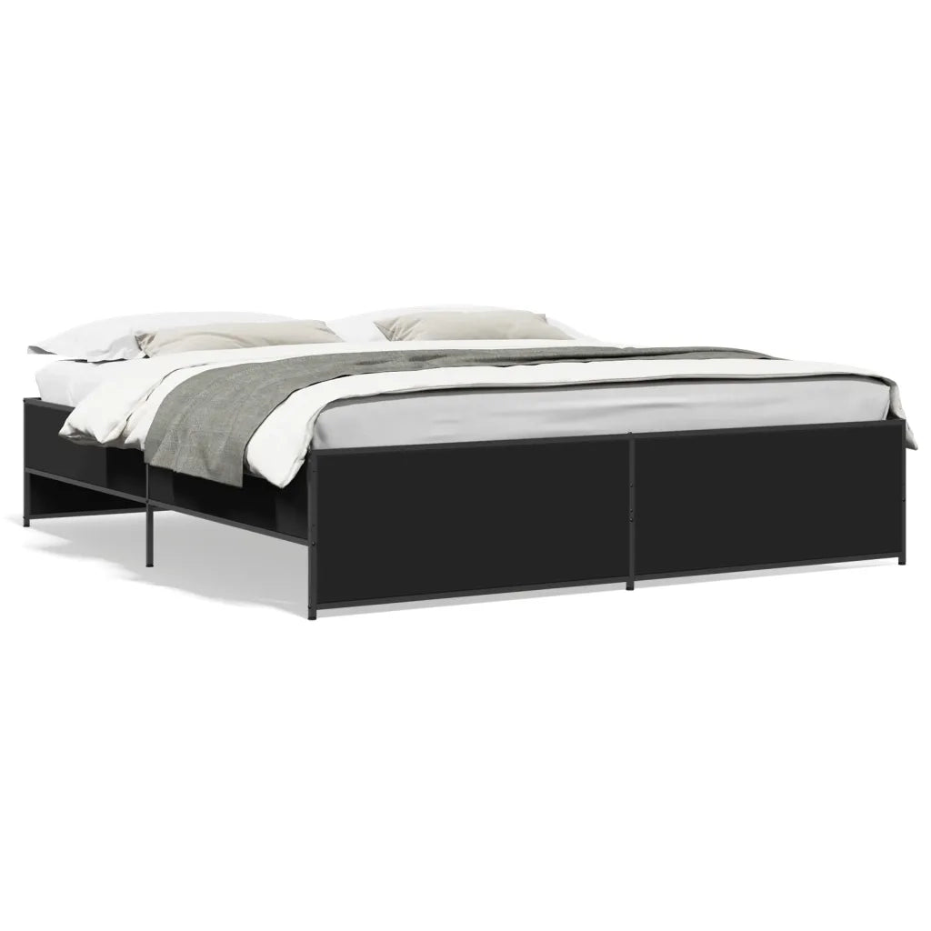 Letto matrimoniale | Letto per adulti | Giroletto Nero 200x200 cm in Legno Multistrato e Metallo