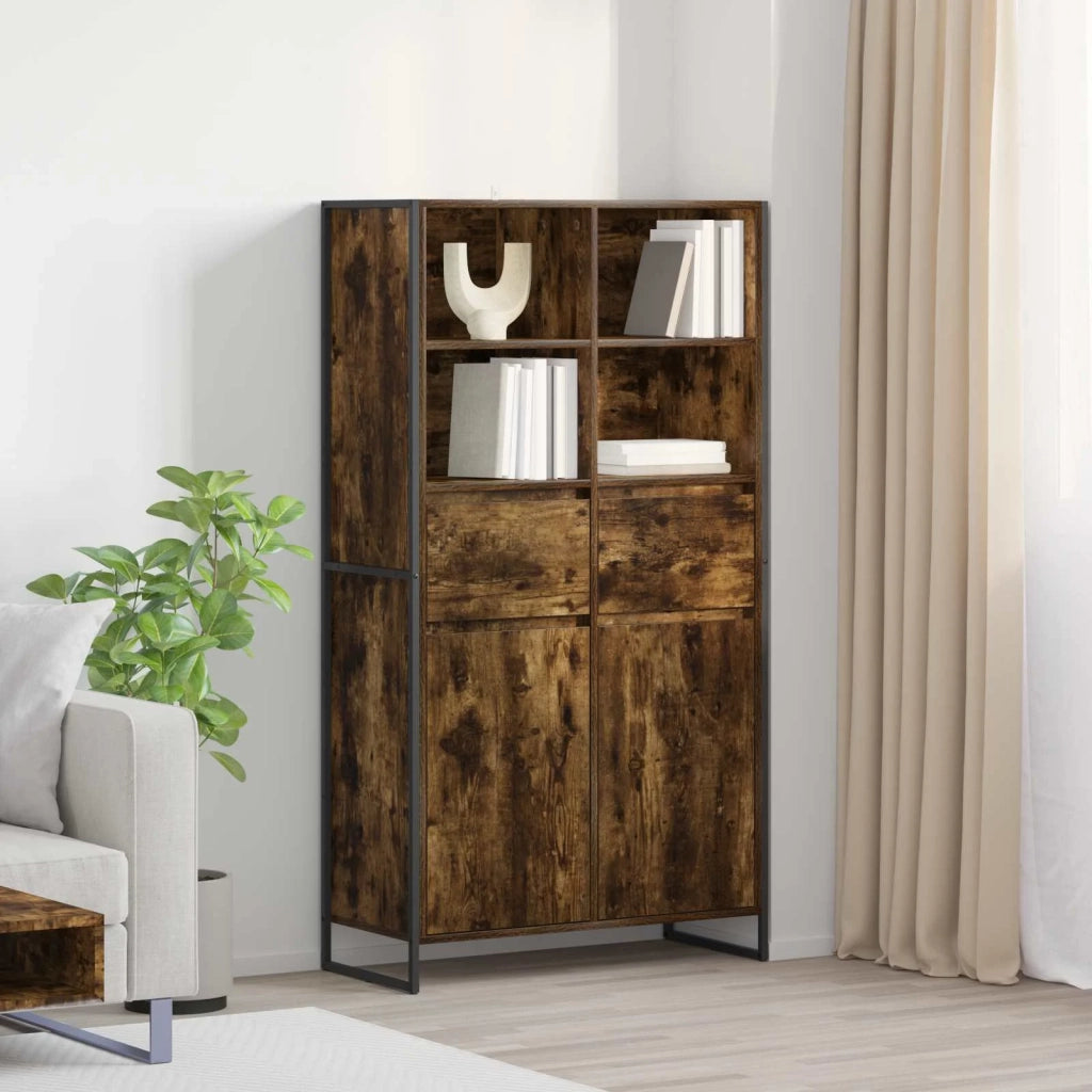 Credenza con cassetto 2 pz-Set di 2 Buffet-Armadio da cucina Quercia Fumosa 81 x 36 x 150.5 cm