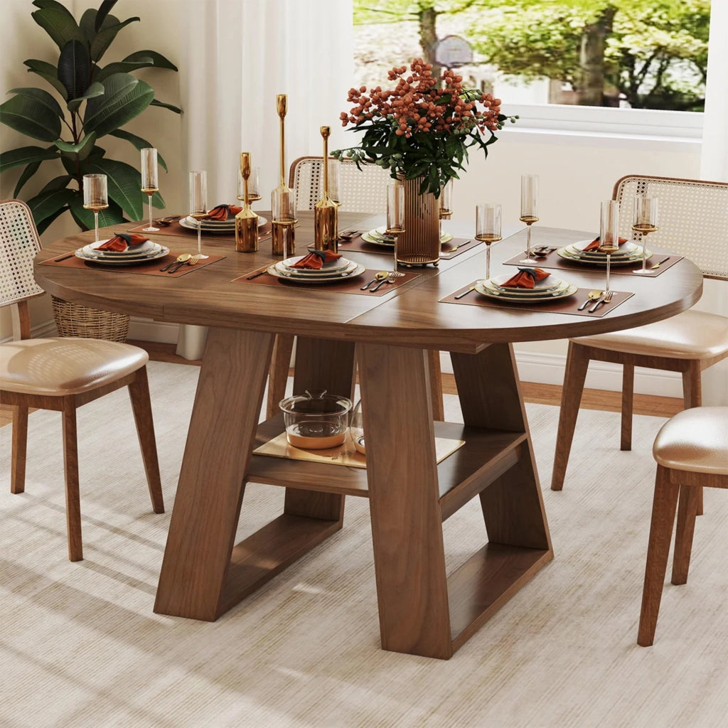 Tavolo da pranzo allungabile per 4-6 persone con ripiano e vano prolunga integrato, MDF noce, 150 × 110 × 75 cm
