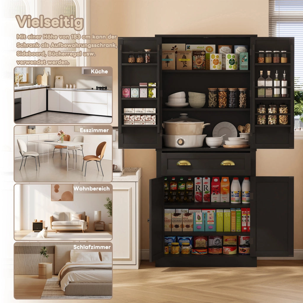 ARMADIO DISPENSA 80x40x182 cm, 4 ante, 1 cassetto, MDF nero