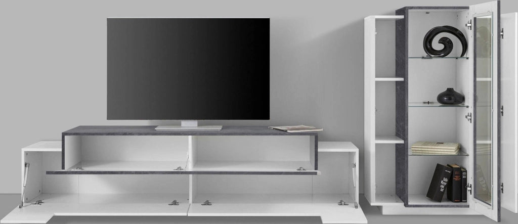 Isaia, Parete Attrezzata Modulabile Made in Italy, 45x280x120h cm Bianco Cemento
