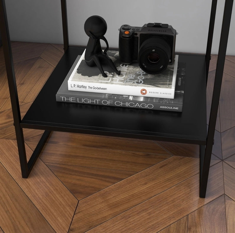 Tavolino 40x40x45 cm con ripiano aperto in acciaio nero