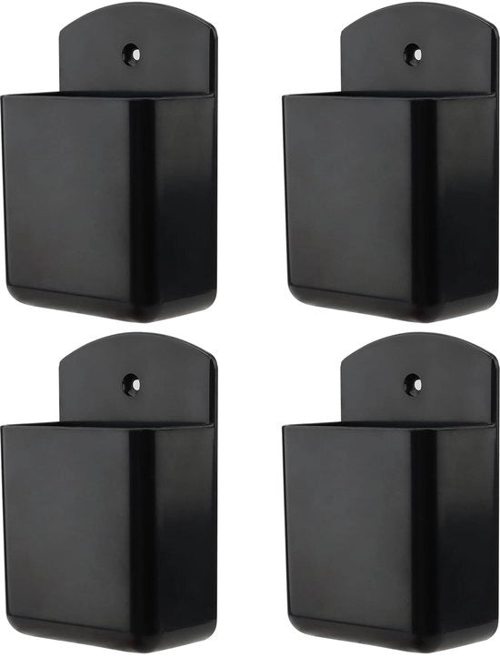 Set di 4 supporti per telecomando da parete con contenitore di archiviazione nero