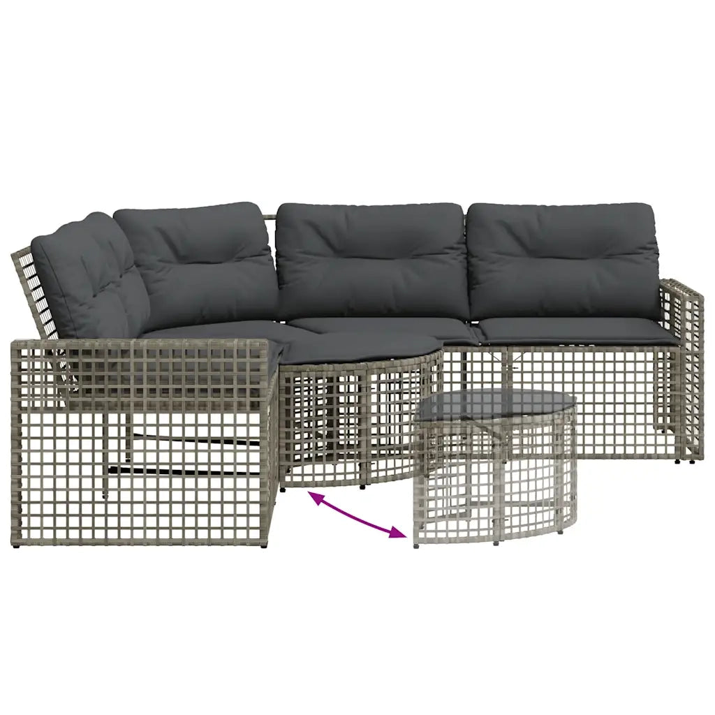Divano da Giardino a L con Cuscini e Pouf Grigio in Polyrattan