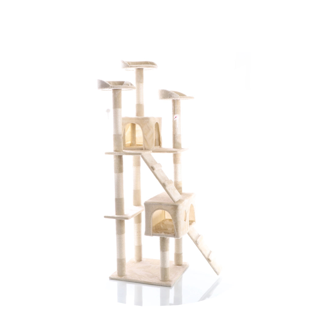 Albero tiragraffi beige 170 cm con piattaforme, cuccette e scale