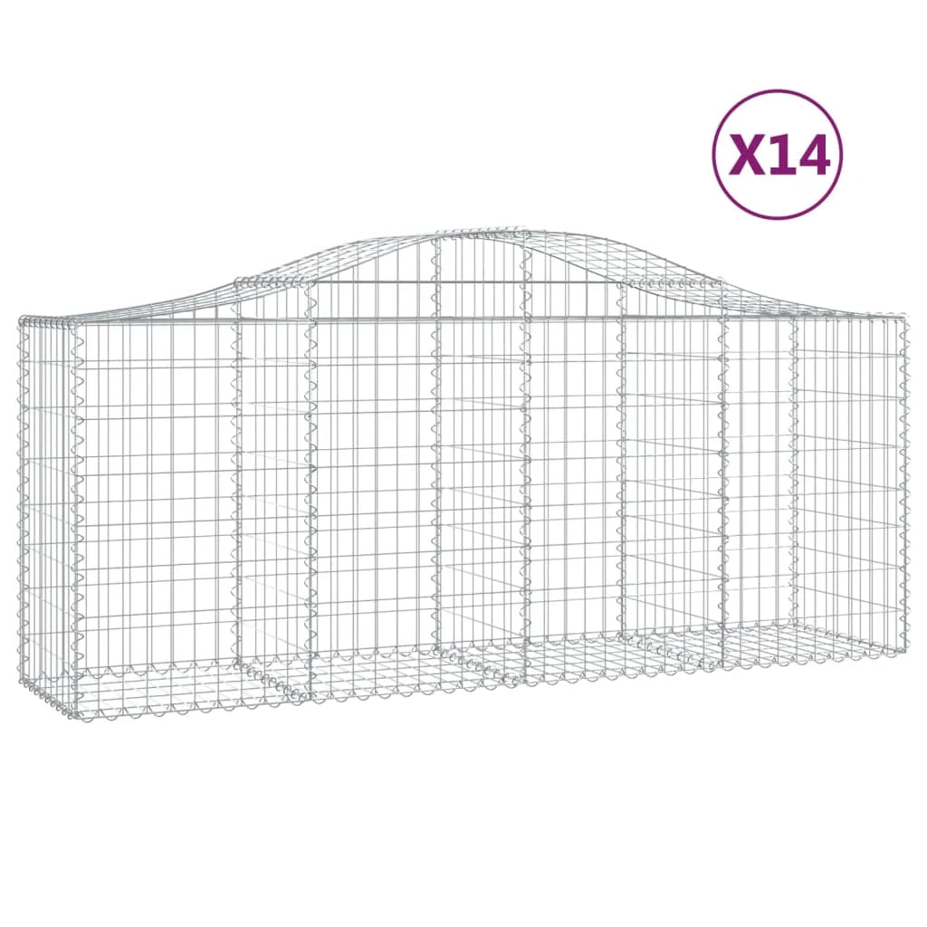 Cestini gabbioni recinzione a gabbia muro di contenimento ad arco 1 set da 4 200 x 50 x 80/100 cm ferro zincato argento 02_0040589