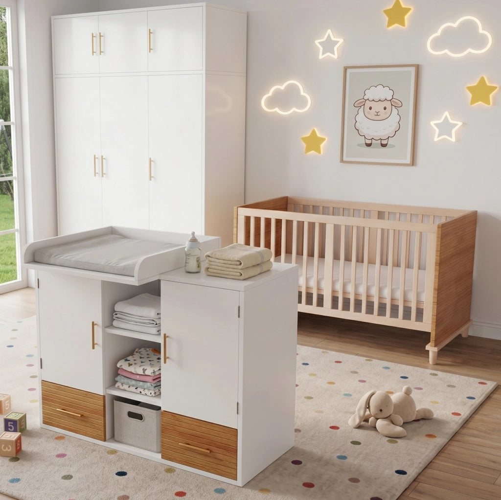 Set cameretta neonato con fasciatoio e lettino regolabile