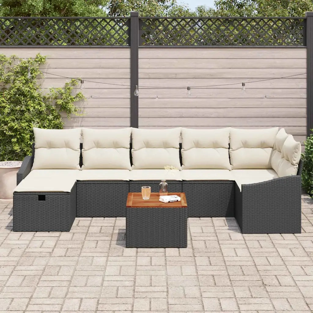 Set Divano da Giardino con cuscino 8 pcs Nero Poly Rattan