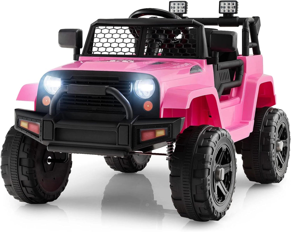 12V Auto per Bambini con Telecomando, Macchina Elettrica con Fari Luminosi, Musica, Porta USB e Aux, Velocità 2,5-4,5 km/h, Regalo per Bambini 3-7 Anni (Rosa)