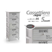 Cassettiera multiuso stretta legno bianca home cm 40 x 31 x 95 h