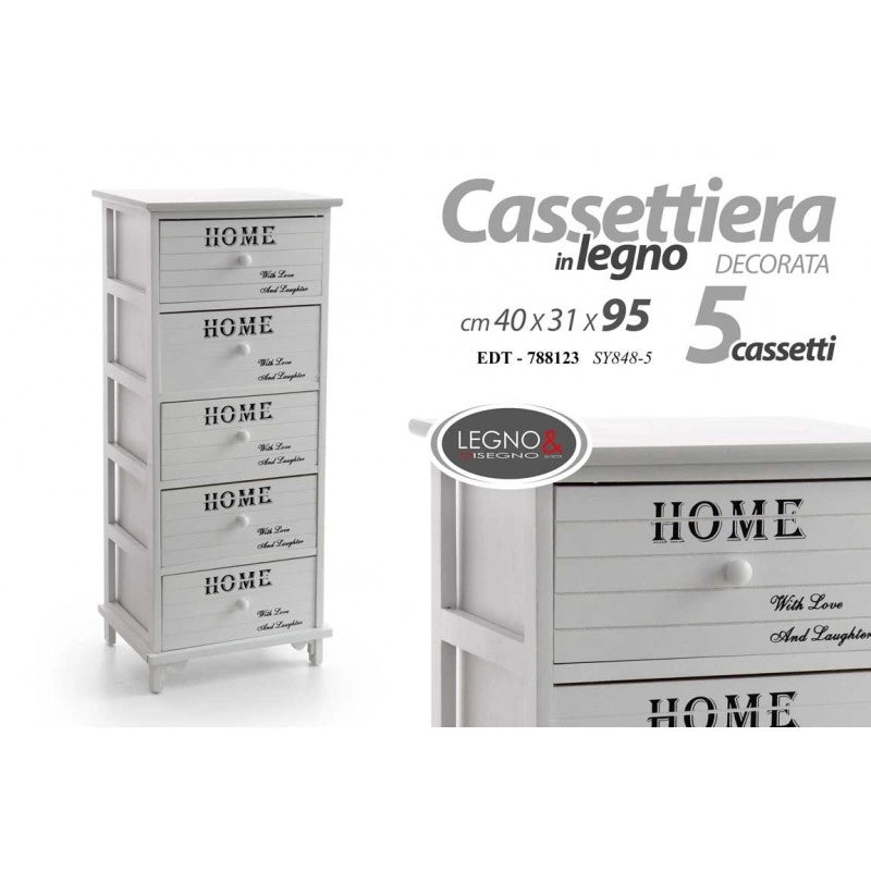 Cassettiera multiuso stretta legno bianca home cm 40 x 31 x 95 h