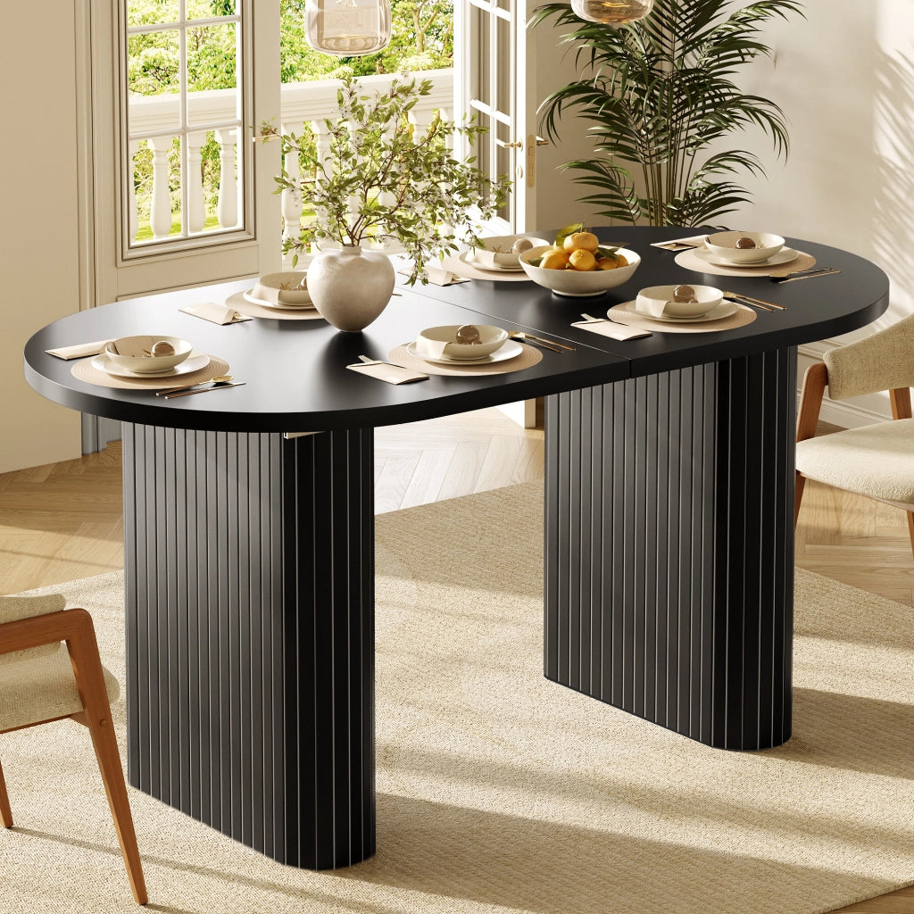 TAVOLO da pranzo allungabile 120-160x80 cm Nero MDF e metallo