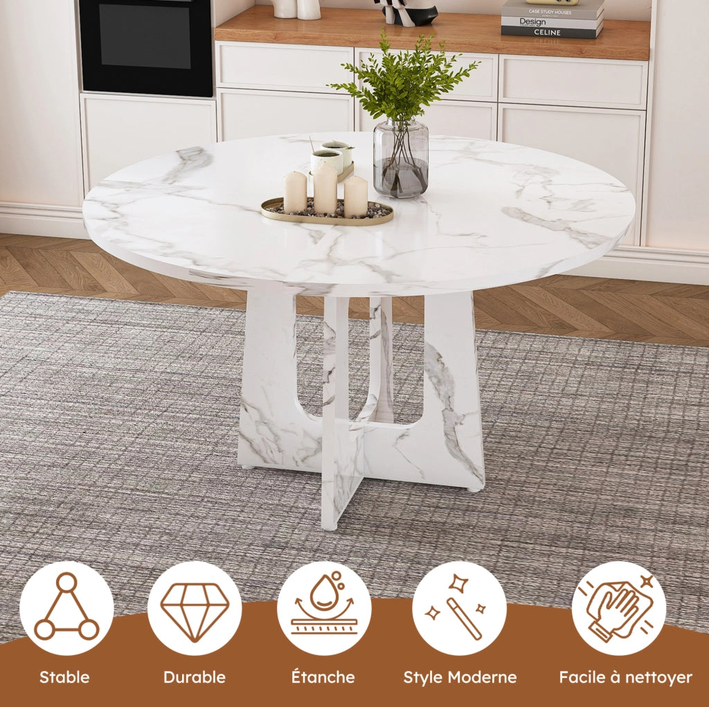 Tavolo da pranzo rotondo ? 120 x H 76 cm in MDF effetto marmo bianco