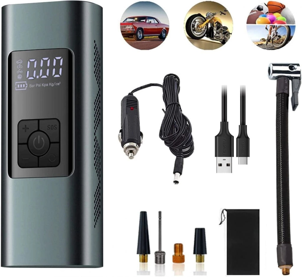 Gonfiatore per pneumatici a batteria Compressore d'aria portatile per pneumatici per auto Pompa ad aria per auto elettrica da 12 Volt Pompa di gonfiaggio per pneumatici ricaricabile 6000 mA 140PSI con manometro Spegnimento automatico per palloni da bici