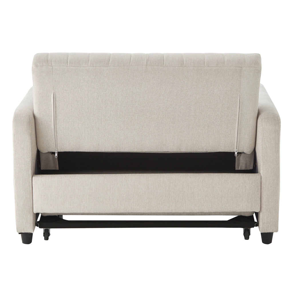 Divano Letto 2 Posti con Schienale Regolabile a 3 Posizioni e 2 Cuscini, in Tessuto Cotone Lino Beige