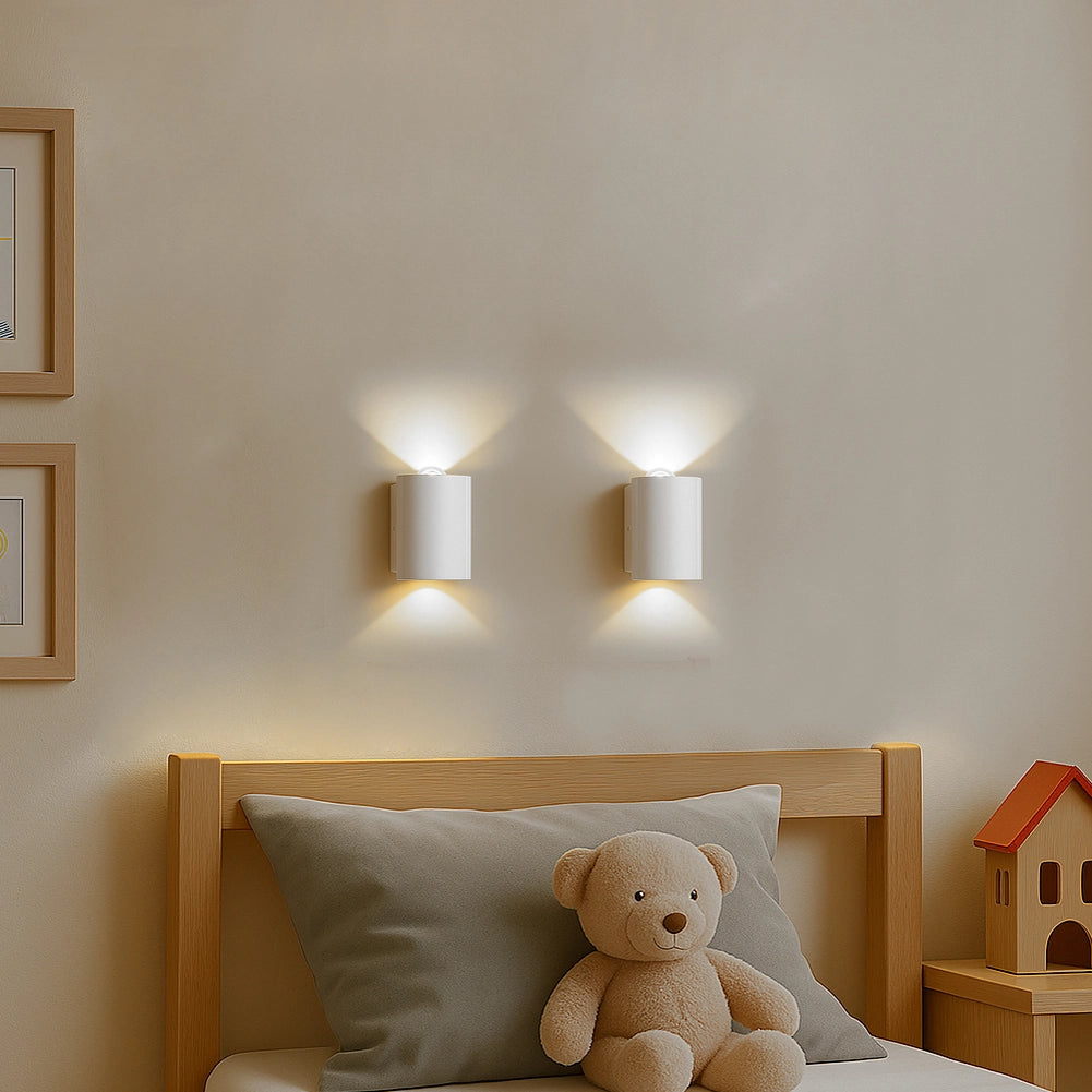 Set 2 Applique da Muro 2 Led Lampada a Parete Bianca Luce Bianco Freddo 4x6.5x4cm