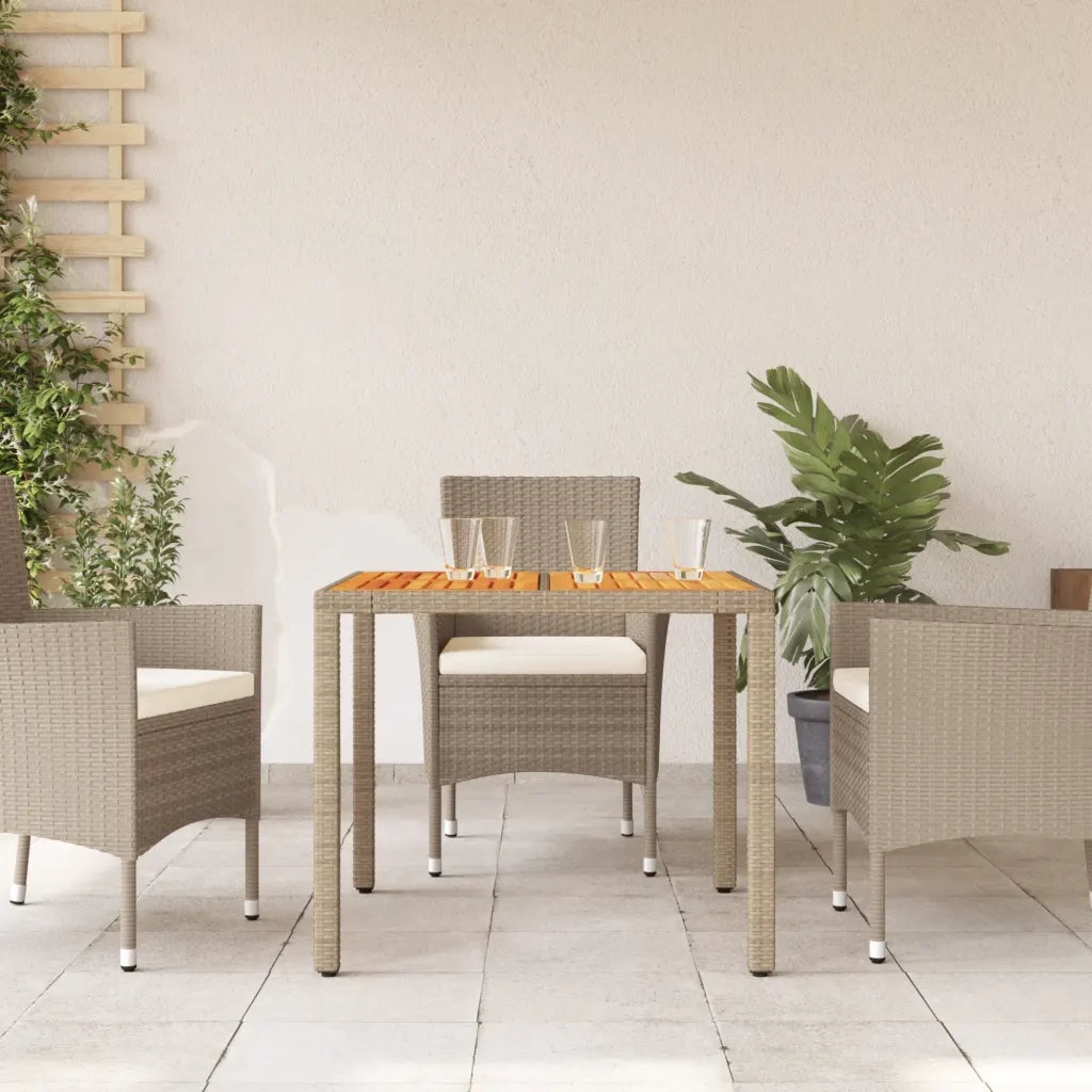Tavolo da Giardino | Tavolino da esterno Beige 90x90x75 cm Polyrattan e Legno Acacia