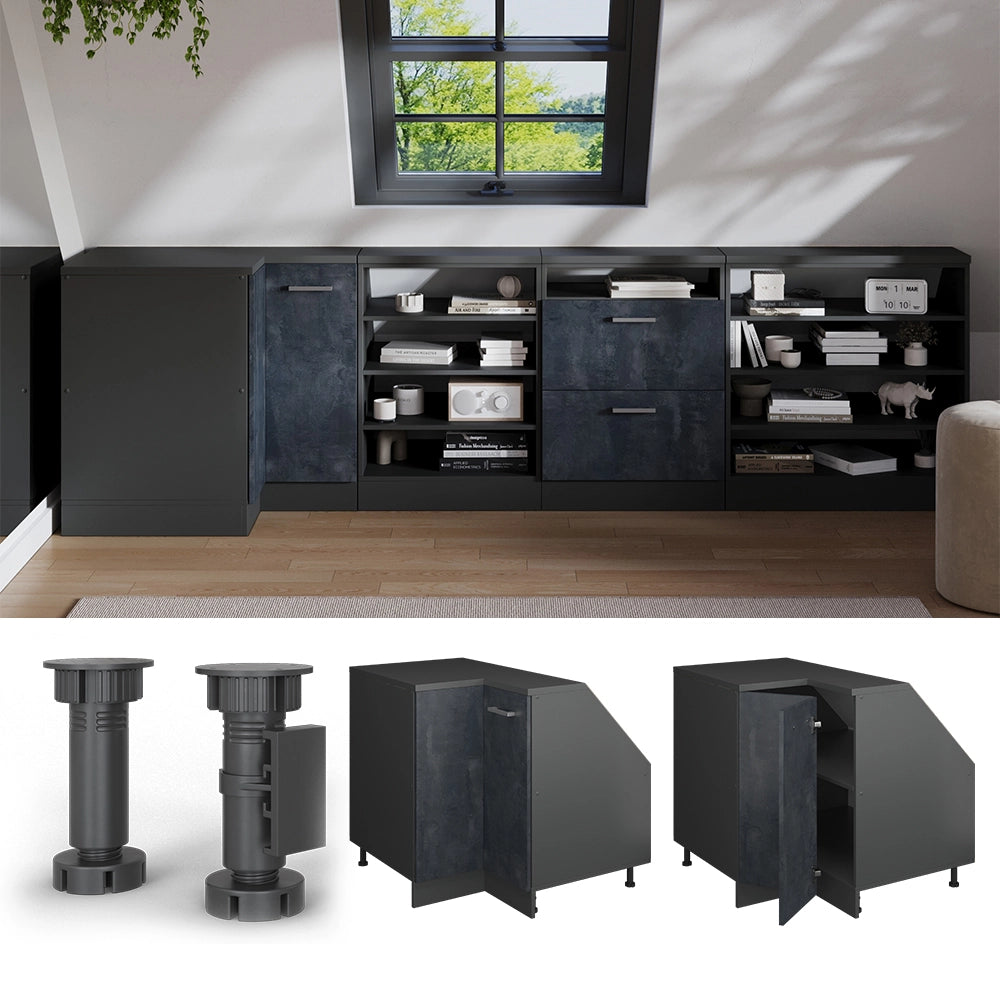Mobile sottotetto Mobile angolare Rion Calce nera/Antracite 75.6 x 83.8 cm con 1 porta, carcassa dell’armadio profondità 60 cm Vicco