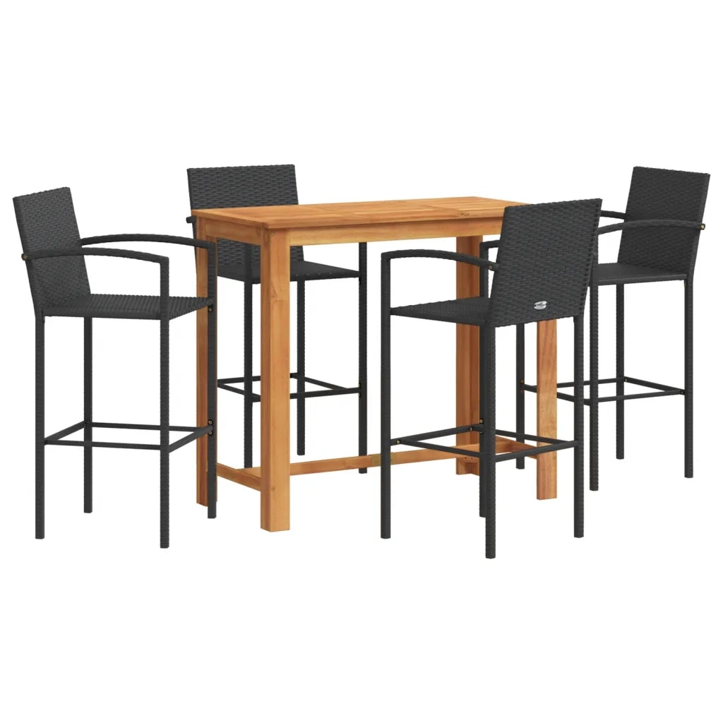 Set Bar da Giardino 5 pz Nero in Legno Acacia e Polyrattan 3295289
