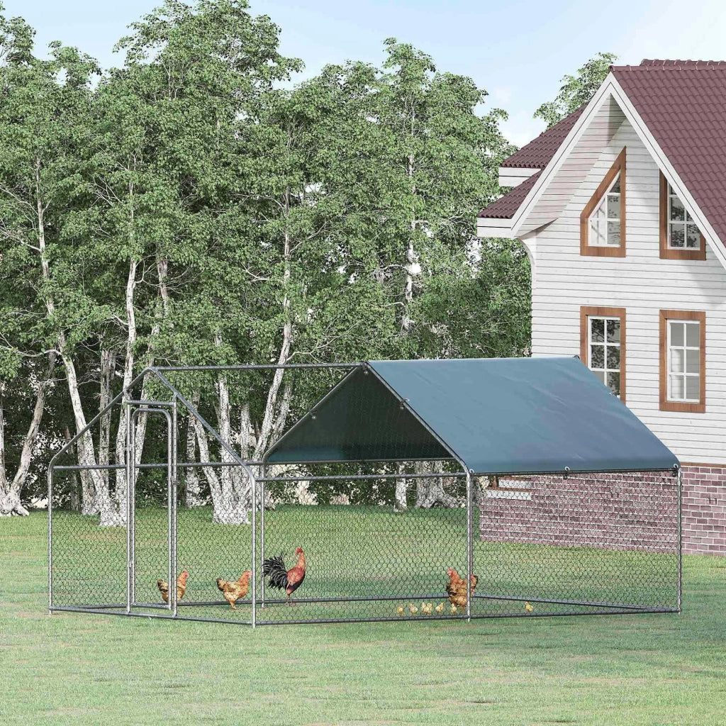 Pollaio Gabbia per Galline 300x400x195 cm in Metallo con Copertura in Tessuto Oxford Argento