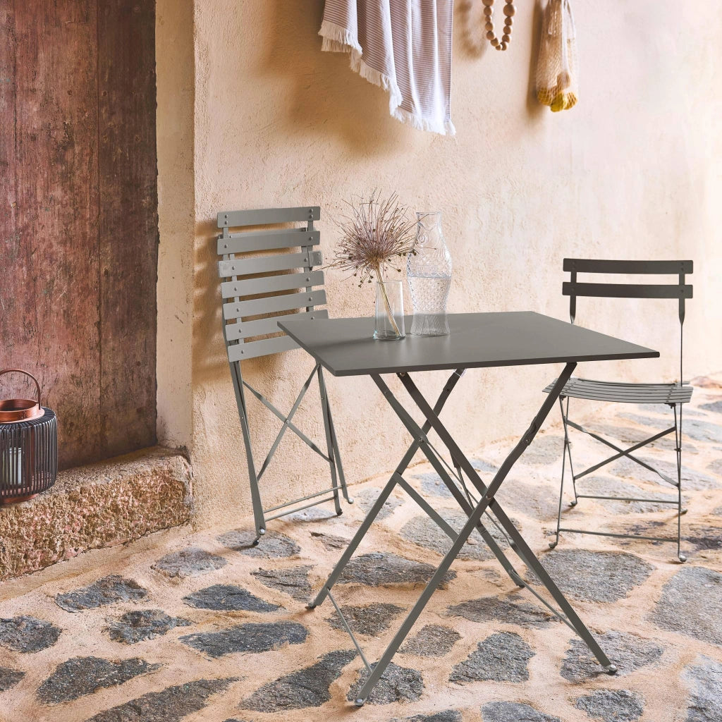 Set tavolo da giardino pieghevole in acciaio con 2 sedie, 70cm, verde