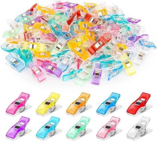 Clips per naaien - 100 pezzi - Clips per stoffa e per quilt - per uso con tessuti, per cucito, per patchwork, per ricamo, per attività manuali e per materiali per legatura - Ideale per hobby - diverse colori per bisogno di cucito