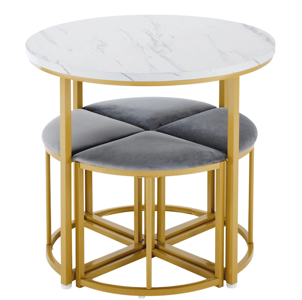 Set da pranzo rotondo 80 cm con 4 sedie; MDF; metallo; bianco e grigio