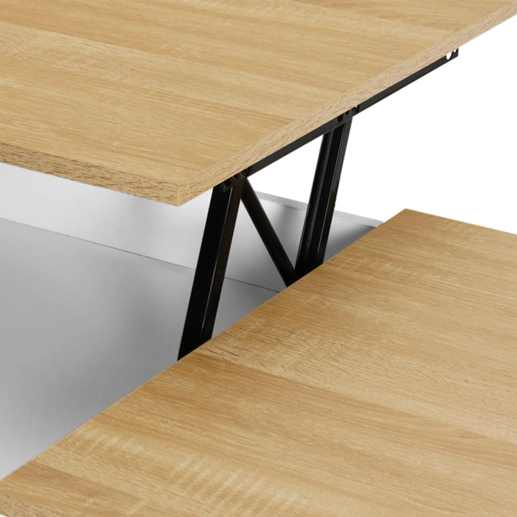 Tavolino ELEA a 2 ante sollevabili con struttura in legno bianco ed effetto faggio