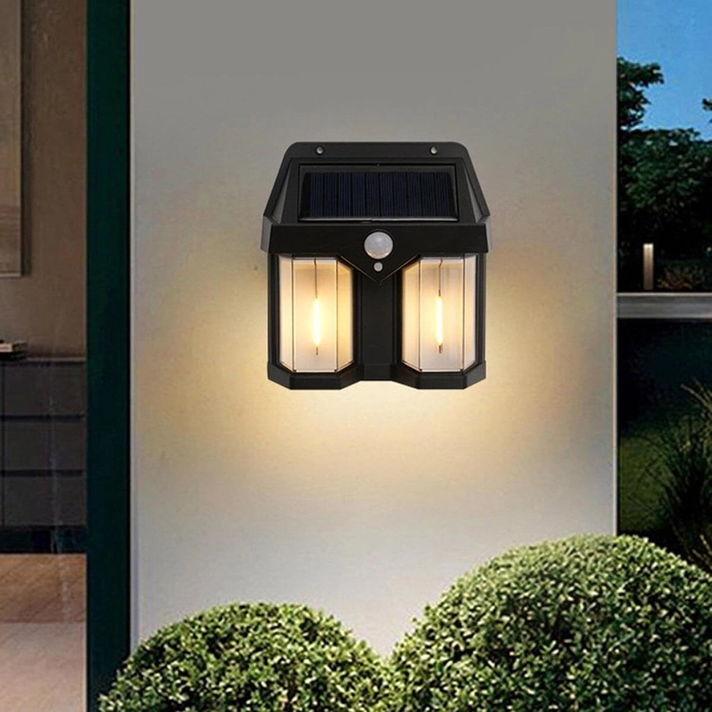 APPLIQUE SOLARE DA PARETE ESTERNO IMPERMEABILE DOPPIO LED SENSORE CREPUSCOLARE