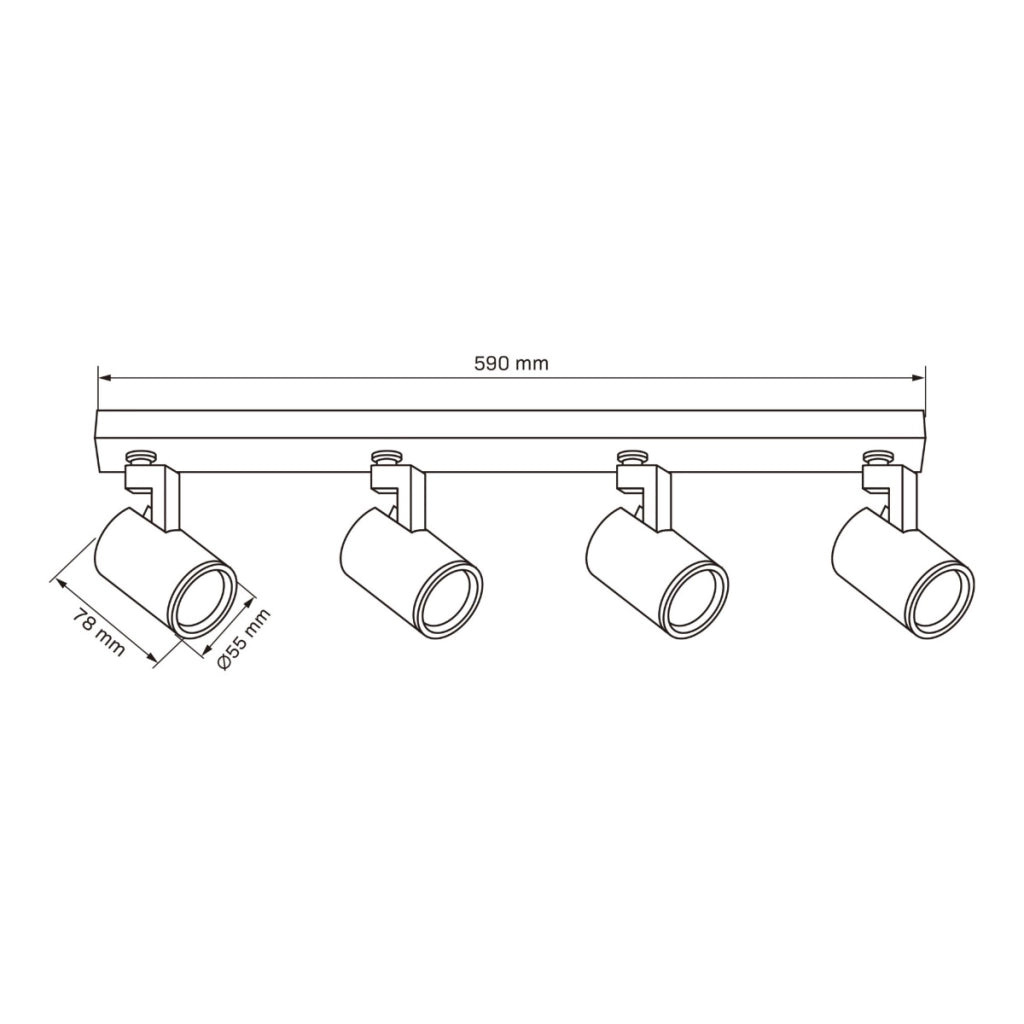 Plafoniera 4 faretti nera GU10 10W Polux LYNX 328717