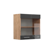 Mobile da cucina in vetro R-Line Antracite lucido/Rovere dorato 60 cm Vicco