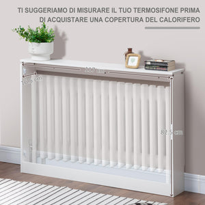 Copritermosifone a Doghe 120x18x84 cm in MDF e Acciaio Bianco