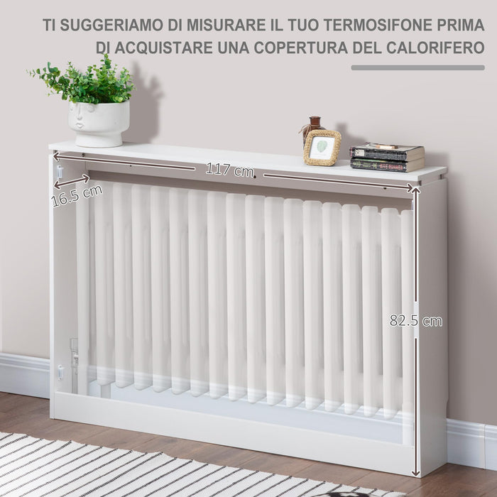 Copritermosifone a Doghe 120x18x84 cm in MDF e Acciaio Bianco