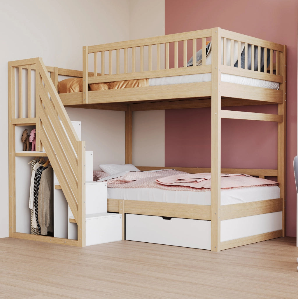 Letto a castello 90x200 cm in legno con scala contenitore