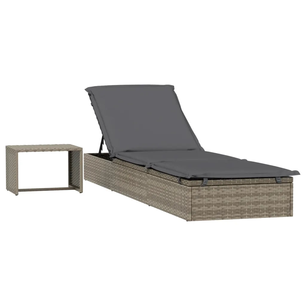 Lettino Prendisole 1 pz con Tavolino Grigio in Polyrattan 319633