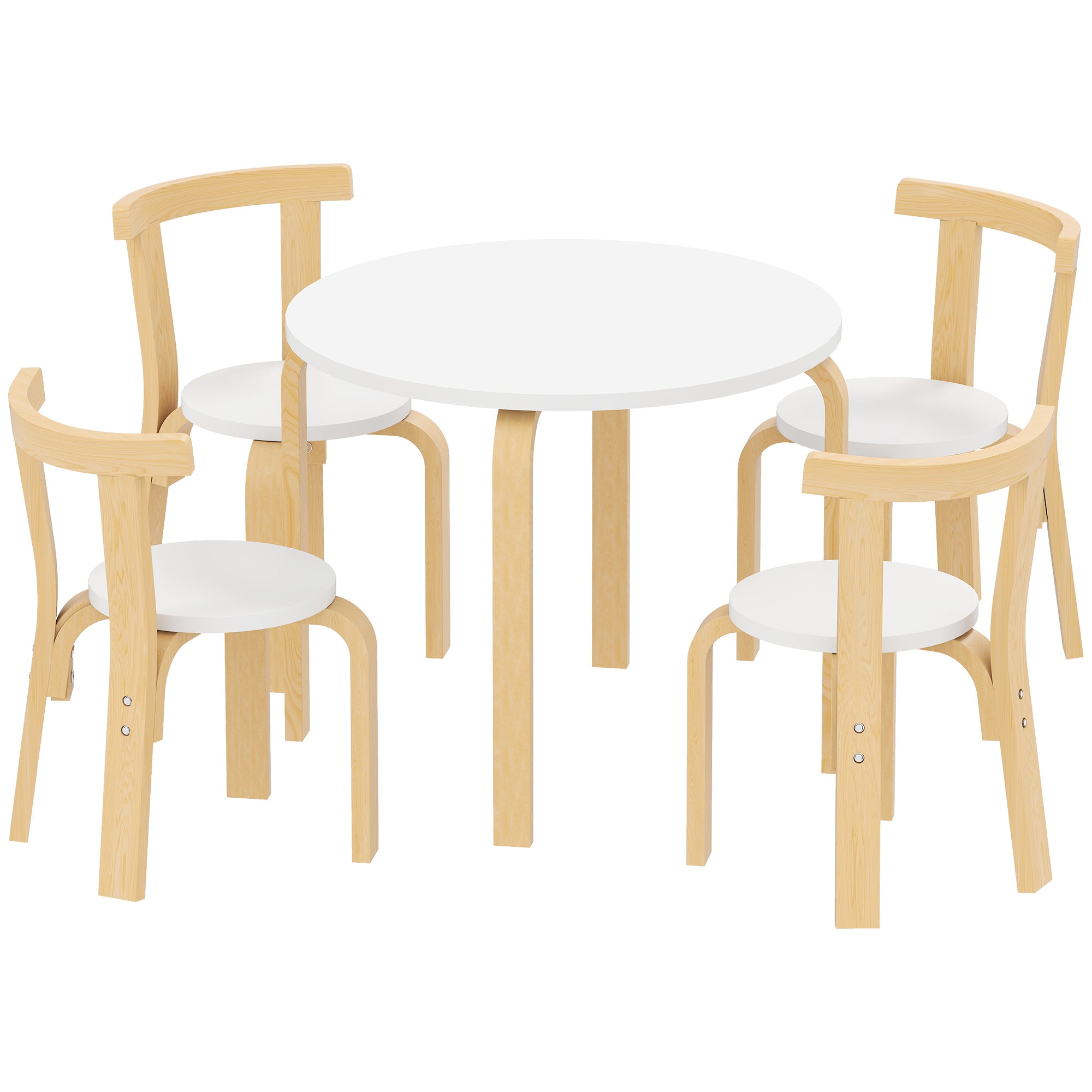 Set Tavolo e 4 Sedie per Bambini 3-8 Anni 5 pz con Bordi Arrotondati in Legno Bianco