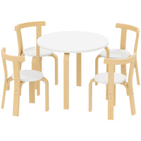 Set Tavolo e 4 Sedie per Bambini 3-8 Anni 5 pz con Bordi Arrotondati in Legno Bianco