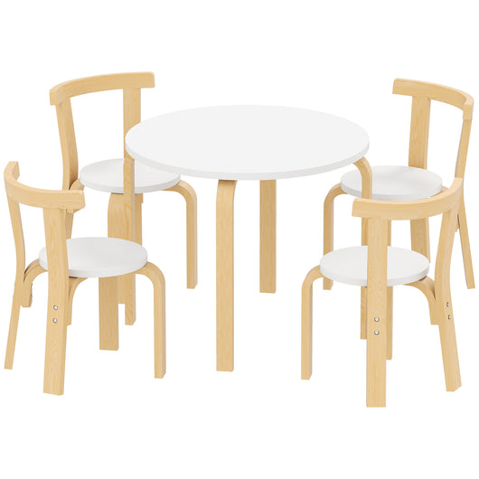 Set Tavolo e 4 Sedie per Bambini 3-8 Anni 5 pz con Bordi Arrotondati in Legno Bianco