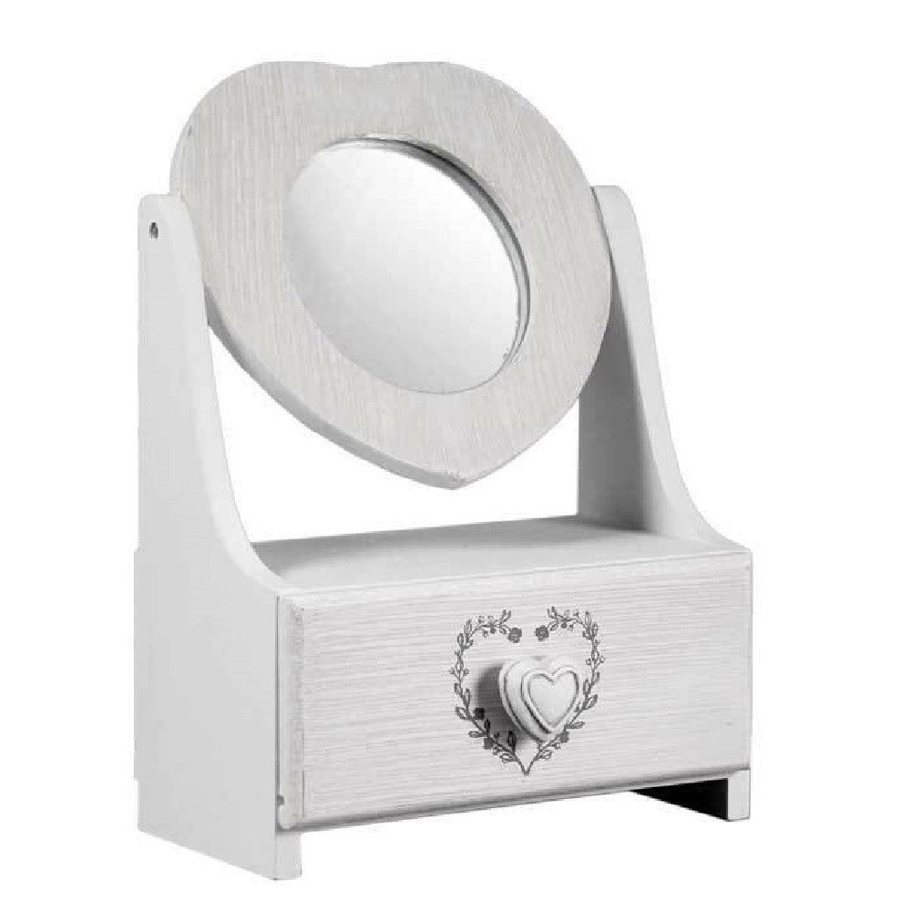 Trade Shop - Porta Gioie Cassetto Gioielli Legno Con Specchio Decoro Cuore 21x10x30cm 678561 -