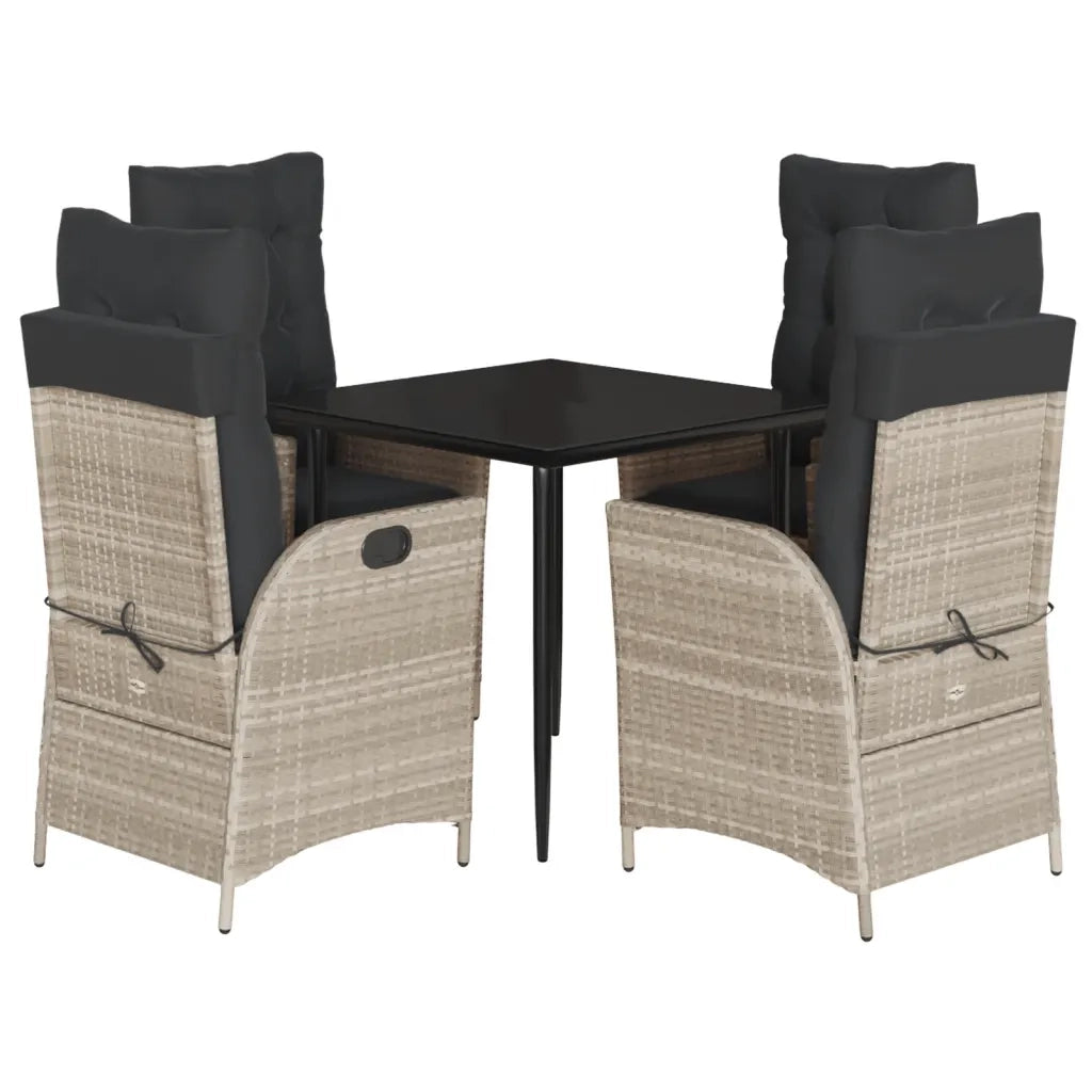 Set Pranzo da Giardino 5pz con Cuscini Grigio Chiaro Polyrattan