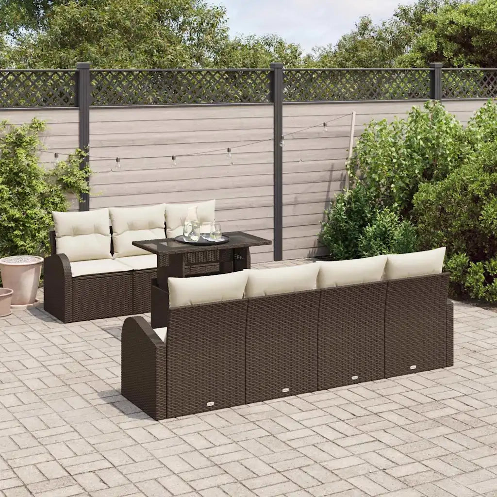 Set Divano da Giardino con cuscino 8 pcs Marrone Poly Rattan 3348584