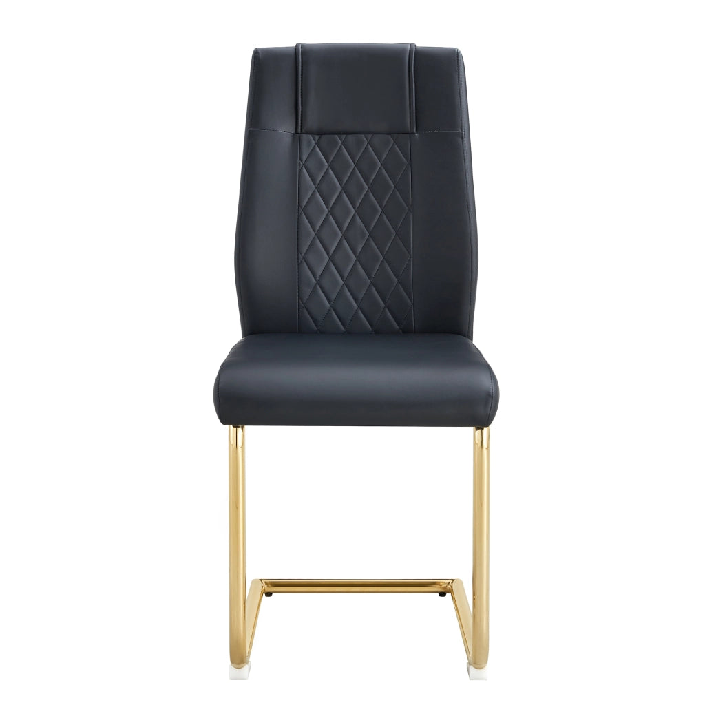 Sedie da Pranzo in Similpelle Nera ¨C MINIMAL ¨C Set 4 Pezzi, Gambe Metallo Oro, Schienale Design