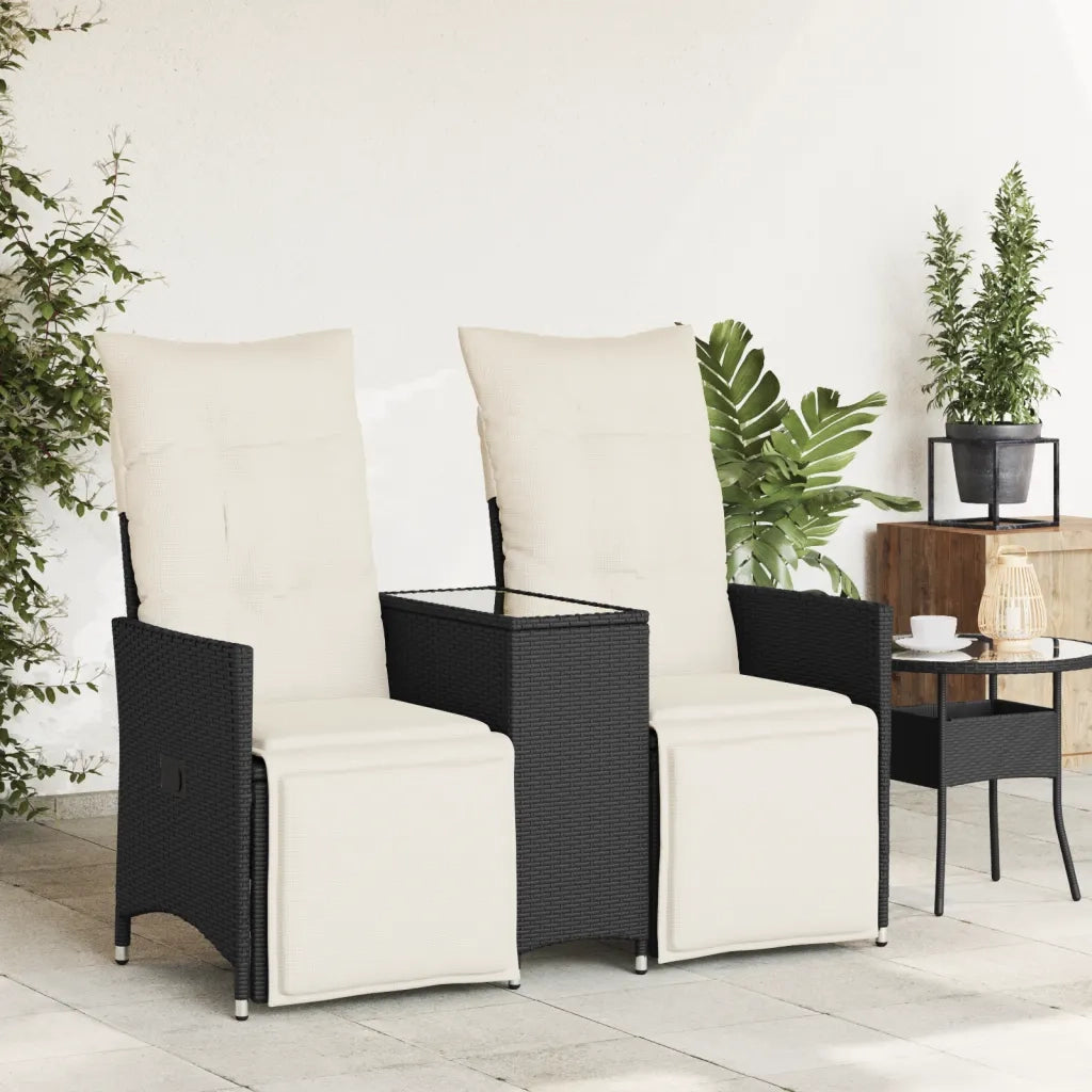 Divano Giardino Reclinabile 2Posti con Tavolino-Sofa da Giardino-Divanetto da esterno Nero Polyrattan 861873