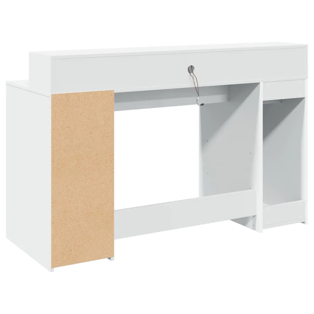 Scrivania per computer postazione di lavoro scrivania da studio con luci a LED 140 x 55 x 91 cm legno ingegnerizzato bianco 02_0023406