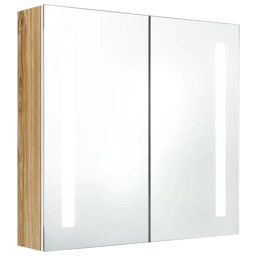 Armadietto Bagno con Specchio e LED-Mobiletto a specchio Bianco e Rovere 62x14x60 cm