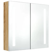 Armadietto Bagno con Specchio e LED-Mobiletto a specchio Bianco e Rovere 62x14x60 cm
