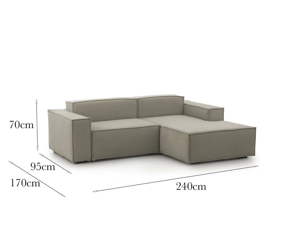 Divano fisso Ameli, Divano componibile a 2 posti large con penisola destra, Made in Italy, SofÒ  moderno in tessuto, Cm 240x170h70, Tortora